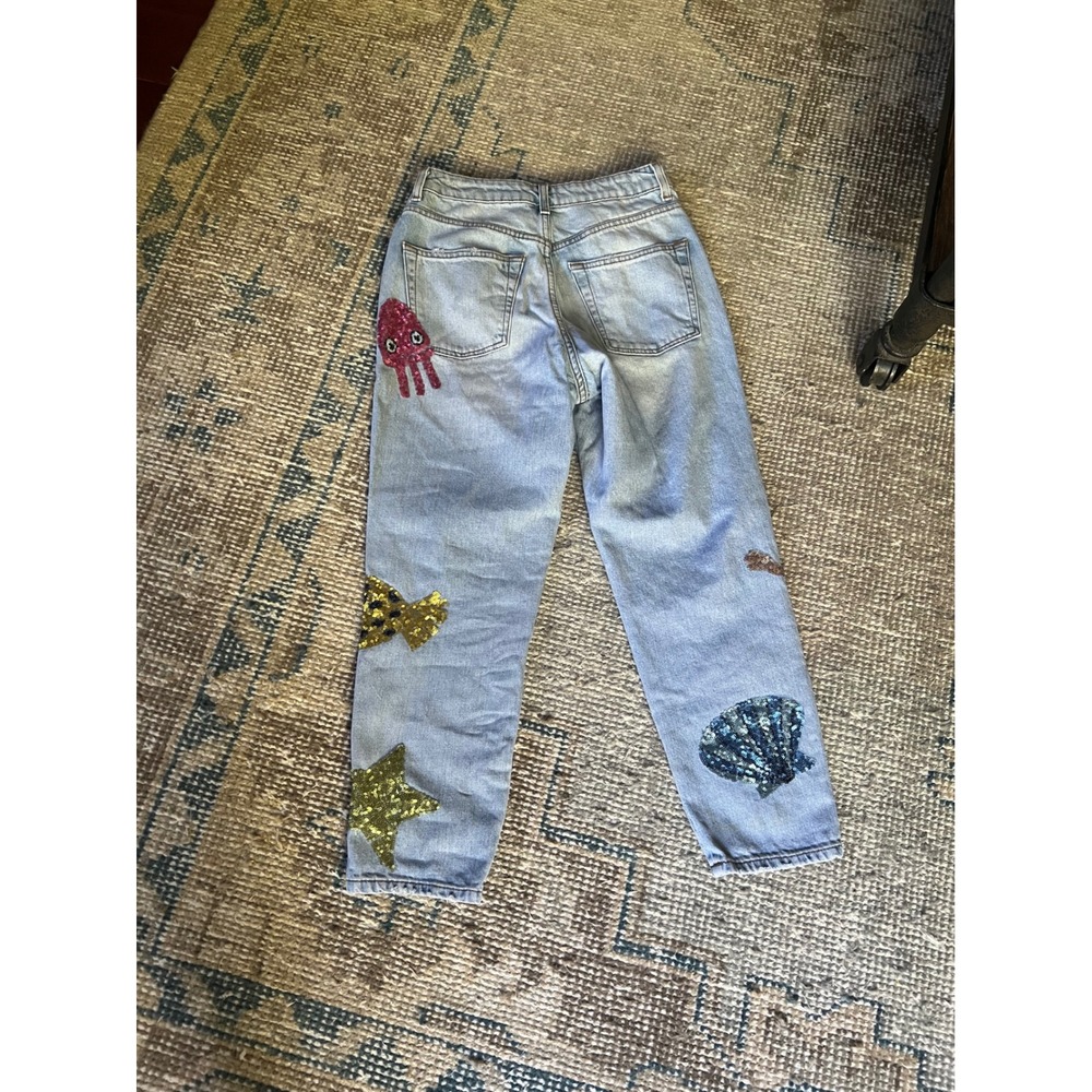 Topshop Mermaid Sequin Jeans Light Wash Ocean/Sea Life  Whimsical Art to Wear - Picture 11 of 15